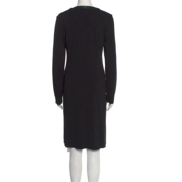 Lafayette 148 Dress Shimmer Metallic Silver Trim Ruched Midi Black Women's Sz 10 - Picture 3 of 9